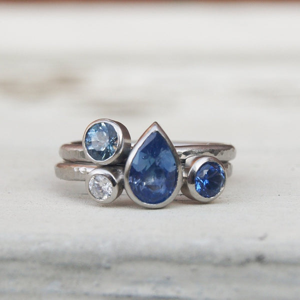 Ethical platinum, sapphire and diamond ring set