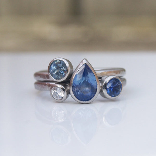 Ethical platinum, sapphire and diamond ring set