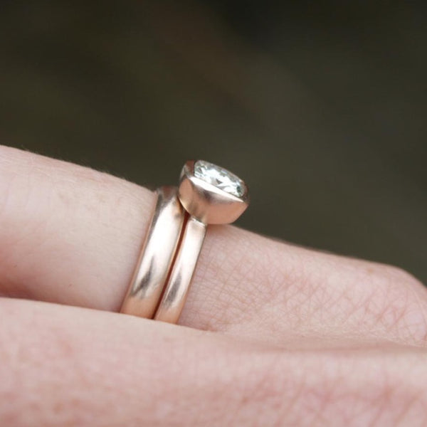 1ct Forever One moissanite ring set in recycled rose gold