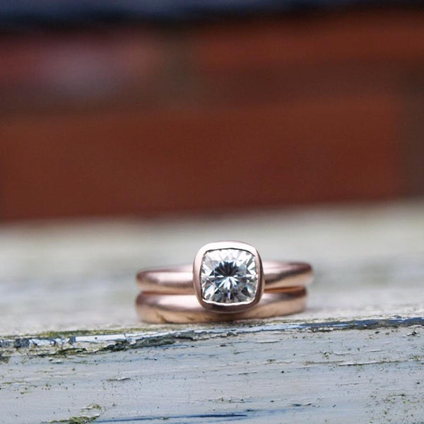 1ct Forever One moissanite ring set in recycled rose gold