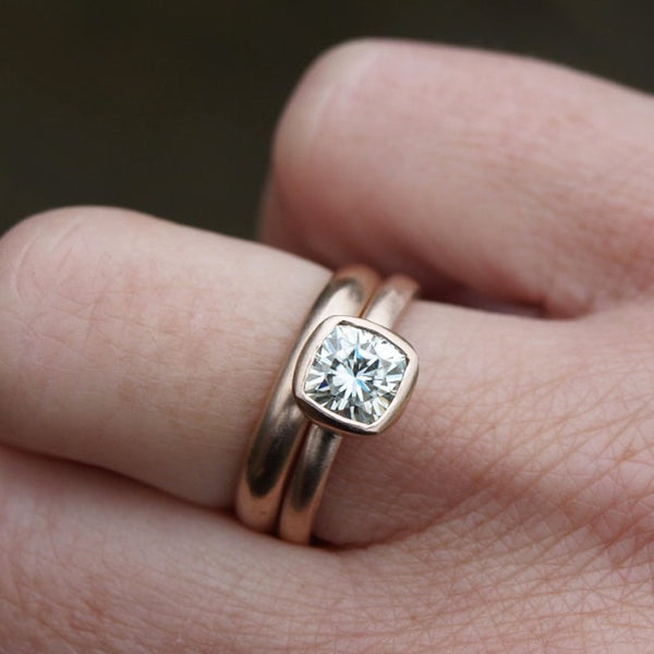 1ct Forever One moissanite ring set in recycled rose gold