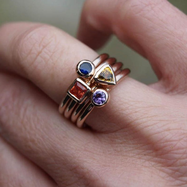 Recycled rose gold sapphire stacking rings