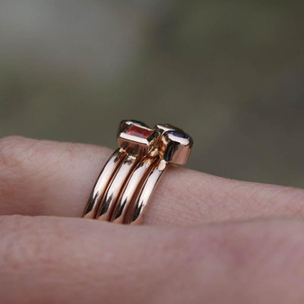 Recycled rose gold sapphire stacking rings