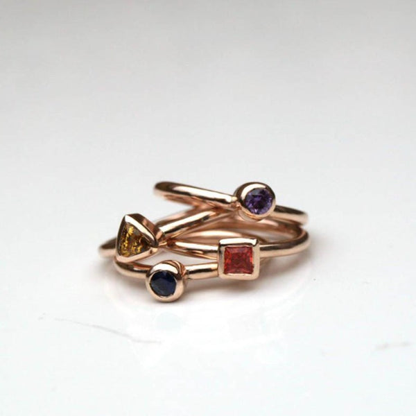 Recycled rose gold sapphire stacking rings