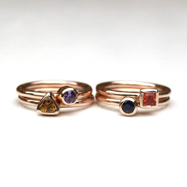 Recycled rose gold sapphire stacking rings