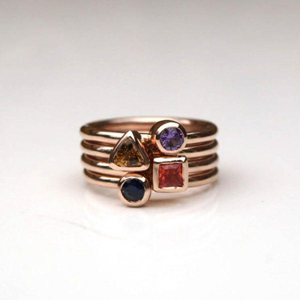 Recycled rose gold sapphire stacking rings