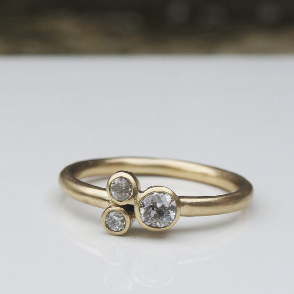 Three diamond ring in recycled 18ct gold