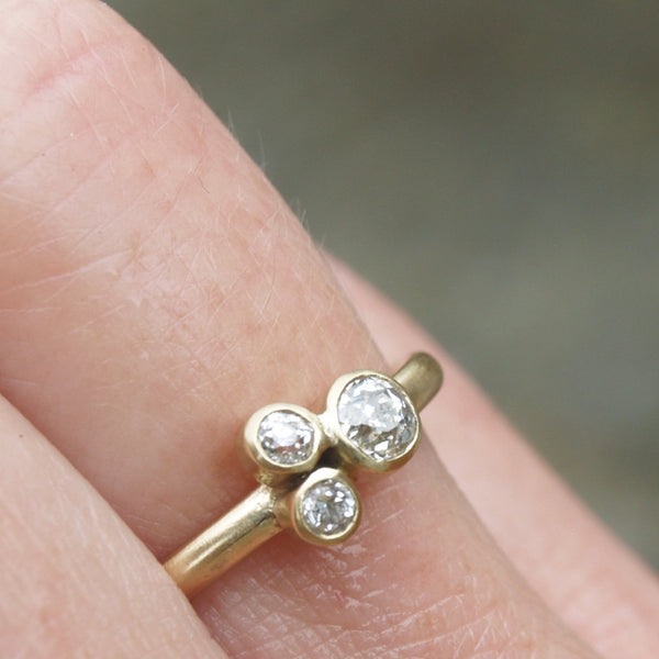 Three diamond ring in recycled 18ct gold