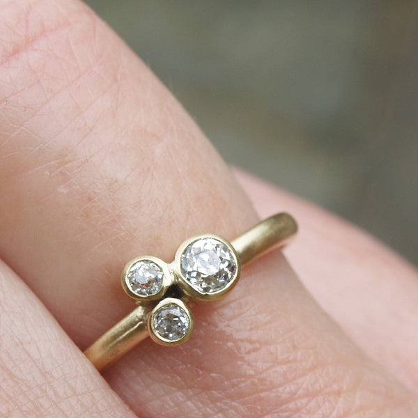 Three diamond ring in recycled 18ct gold