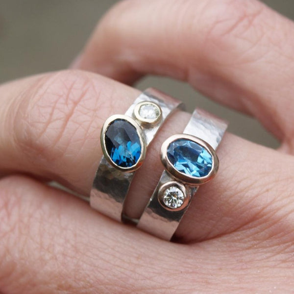 Topaz and moissanite rings