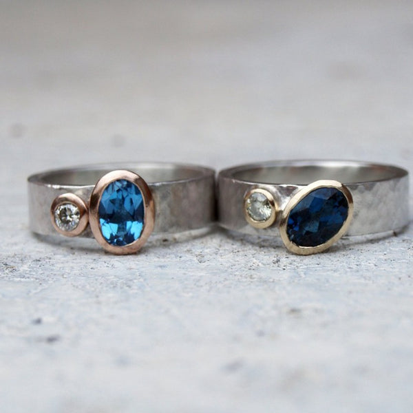 Topaz and moissanite rings