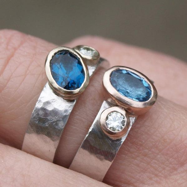 Topaz and moissanite rings