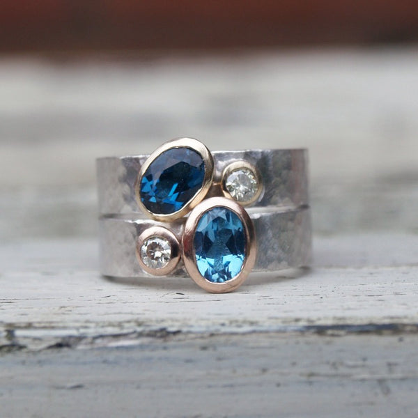 Topaz and moissanite rings