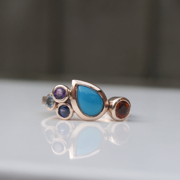 Rose gold multi gem birthstone ring