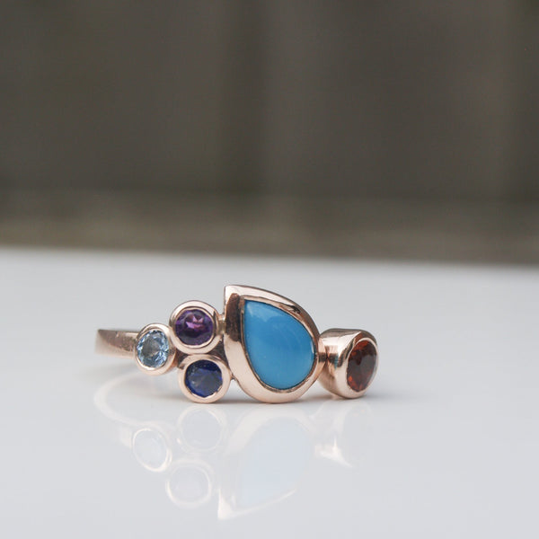 Rose gold multi gem birthstone ring