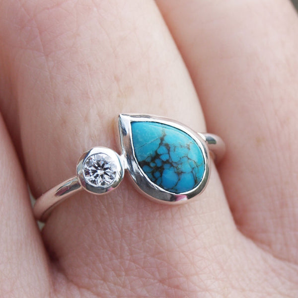 Turquoise and diamond ring in recycled silver